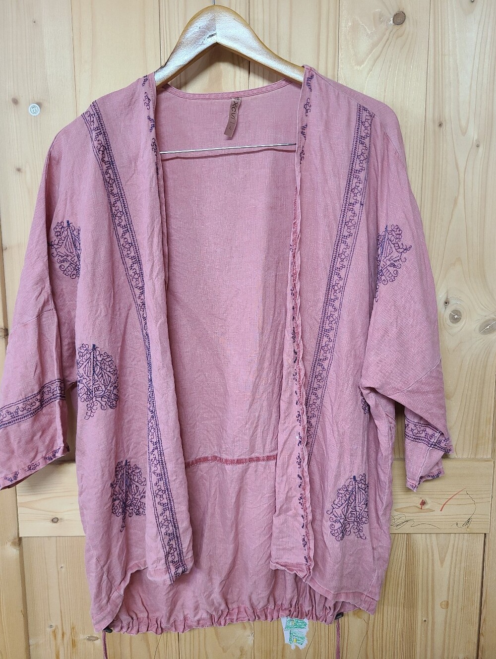 XCVI Pink Embroidered Open Front Kimono Jacket